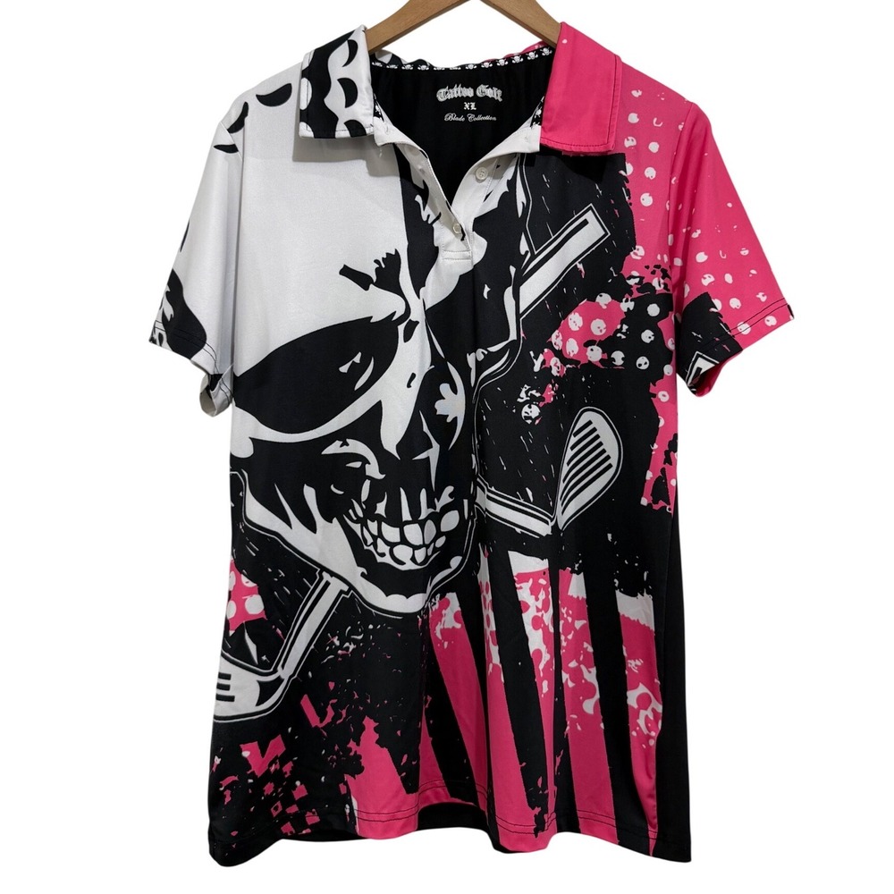 Tattoo Golf Blade Collection‎ Skull Polo Shirt Women's XL Edgy Bikercore Goth